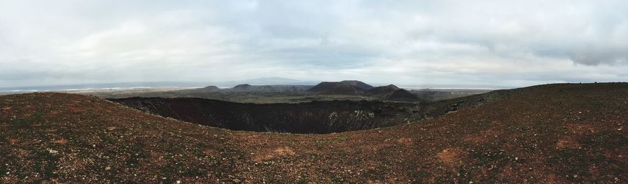 Panoramic view of rocks on land against sky