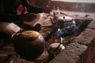 Close-up of tea boiler on fire
