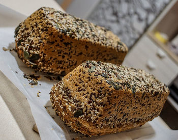 Close-up of breads on table