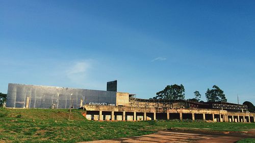 Built structure in farm against clear sky