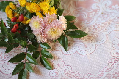 High angle view of flowering plant on table