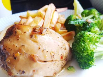 Close-up of food served in plate