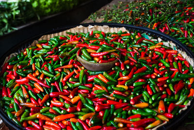 Green, yellow and red peppers for sale at the famous and grandiose são joaquim fair. 