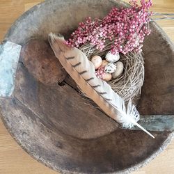 High angle view of flowering plant on table