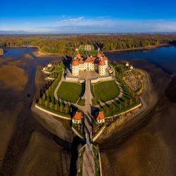 High angle view of land against sky