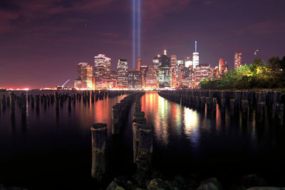 Illuminated cityscape at night