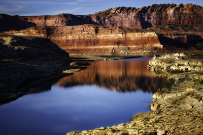 Scenic view of lake and rock formation