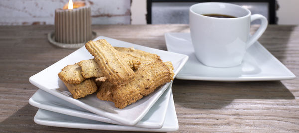 Close-up of breakfast on table