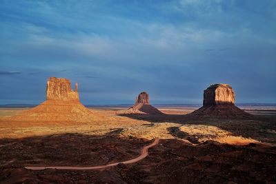 View of rock formations against cloudy sky