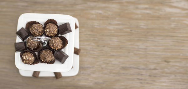 High angle view of chocolate cake on table