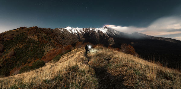 Panoramica view of volcano etna eruption