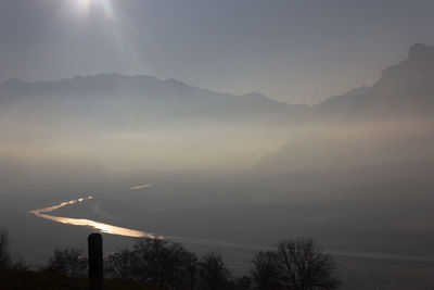 Scenic view of silhouette mountains against sky
