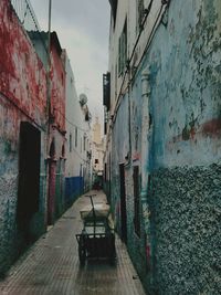 Narrow pathway along built structures