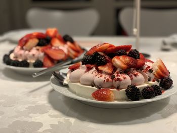 Close-up of dessert in plate on table