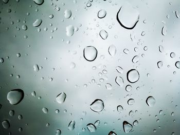 Full frame shot of raindrops on window