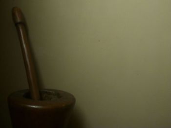 High angle view of coffee on table against wall