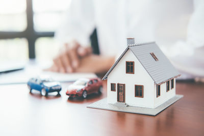 Close-up of small toy in building