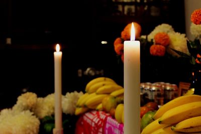 Close-up of illuminated candles