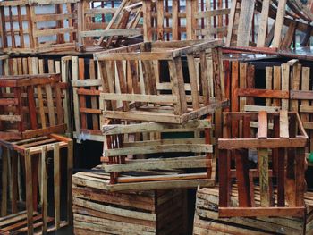 Full frame shot of wooden crates stack