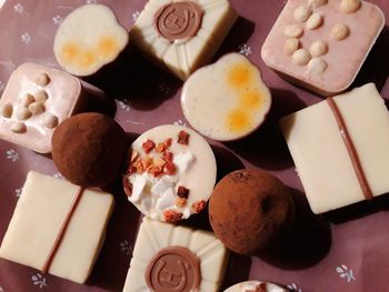 High angle view of dessert on table