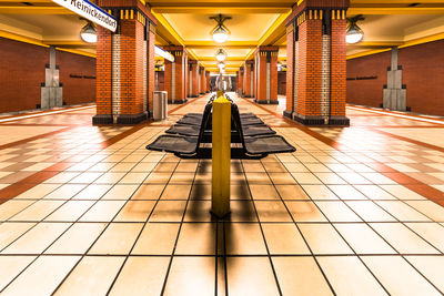 Empty seats at subway station