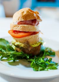 Close-up of burger in plate