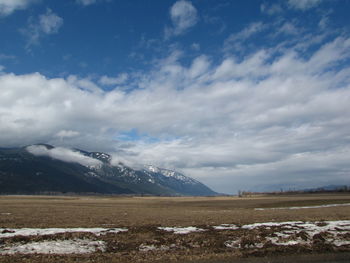 Scenic view of landscape against sky during winter