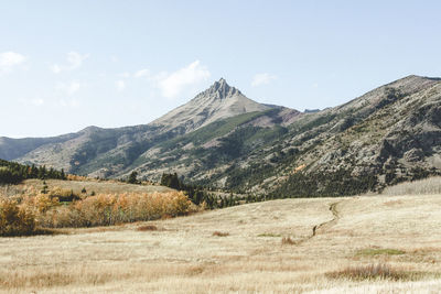 Scenic view of landscape and mountains against sky