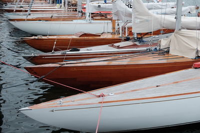 Close-up of boats in water