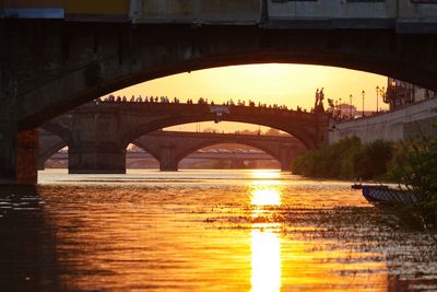 Bridge over river at sunset