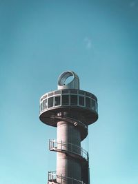 Low angle view of lighthouse against clear blue sky