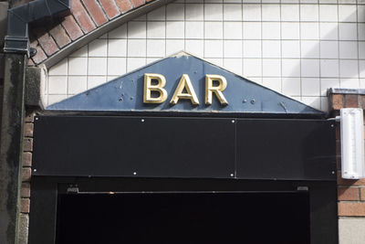 Close-up of sign on building