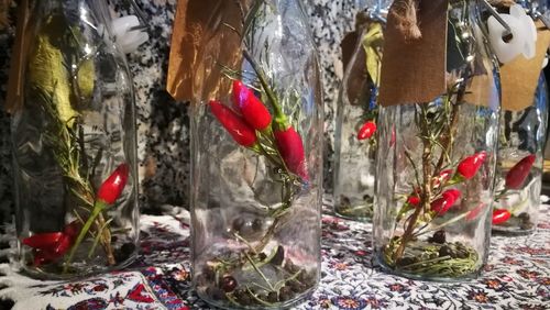 Close-up of fresh red flowers in water