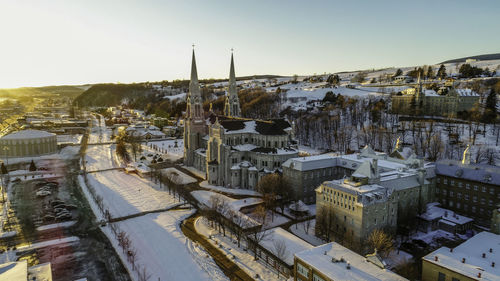 High angle view of cityscape during winter