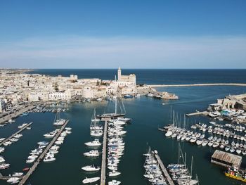 High angle view of harbor in city