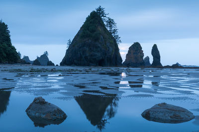 Rocks in sea against sky