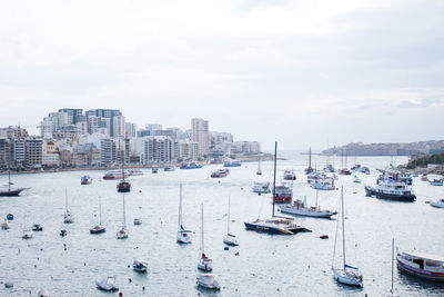 High angle view of marina at harbor