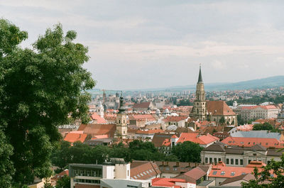 High angle view of townscape against sky