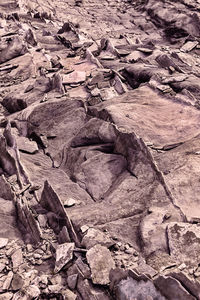 High angle view of rocks on land