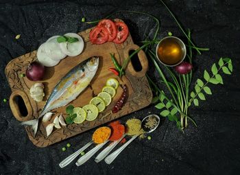 High angle view of food on table