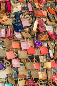 Full frame shot of padlocks on fence