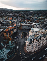 High angle view of buildings in city