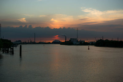 View of city at sunset