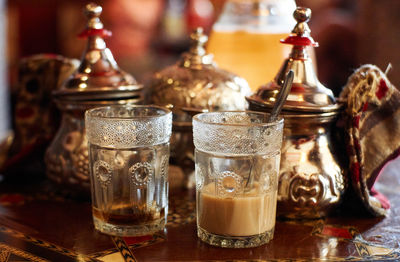 Close-up of beer glass on table