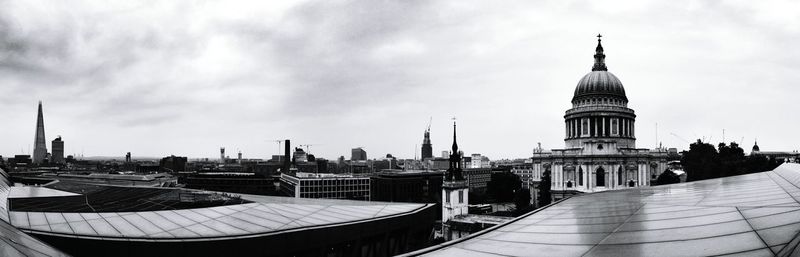 Panoramic view of buildings in city against sky