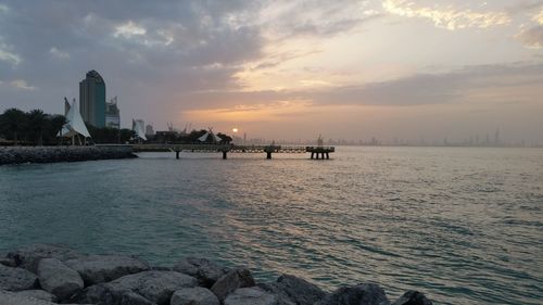 View of city at sunset