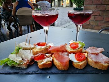 Close-up of served food on table