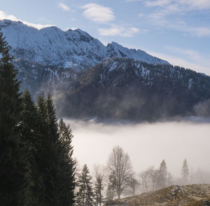 Scenic view of snowcapped mountains against sky