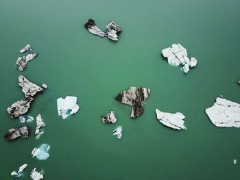 High angle view of boats in lake