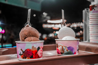 Close-up of ice cream on table